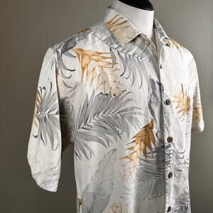 Tommy Bahama Men M Silk shirt button Short sleeve Jacquard Tropical Print